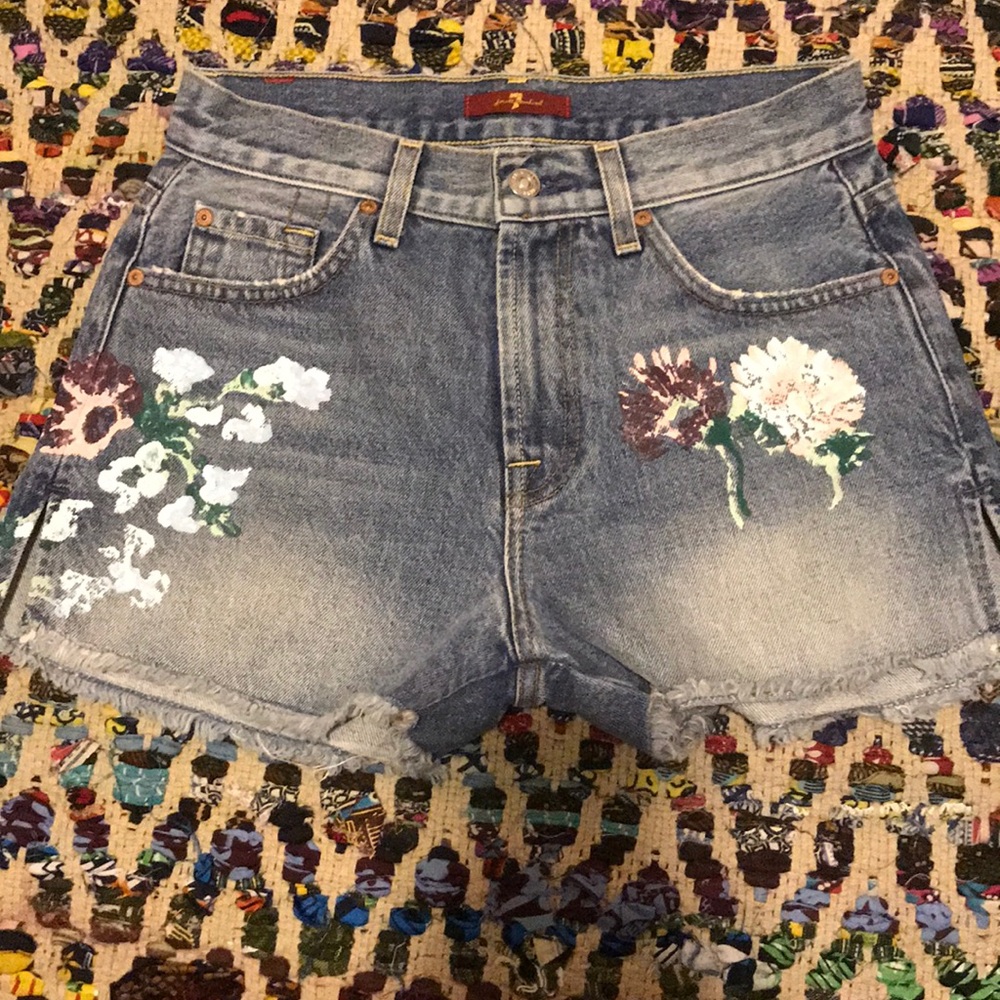 7 for all mankind highwaisted handpainted shorts